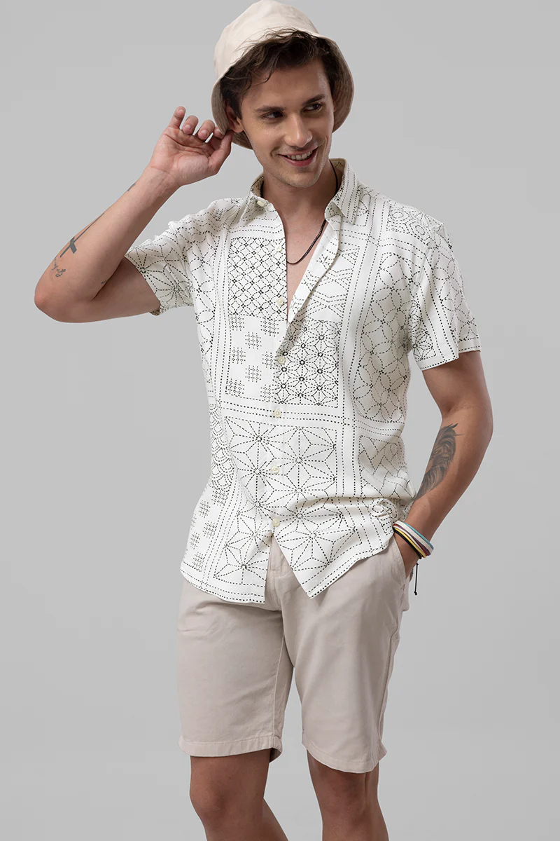 White Ribal Tribal Art White Shirt - SNITCH
