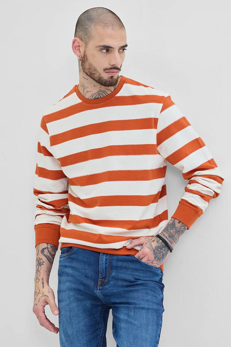 Orange Knitted Stripes Sweater 2 Orange Knitted Stripes Sweater