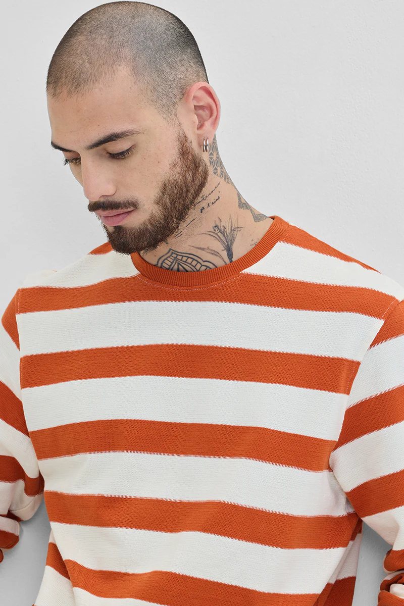 Orange Knitted Stripes Sweater 5 Orange Knitted Stripes Sweater