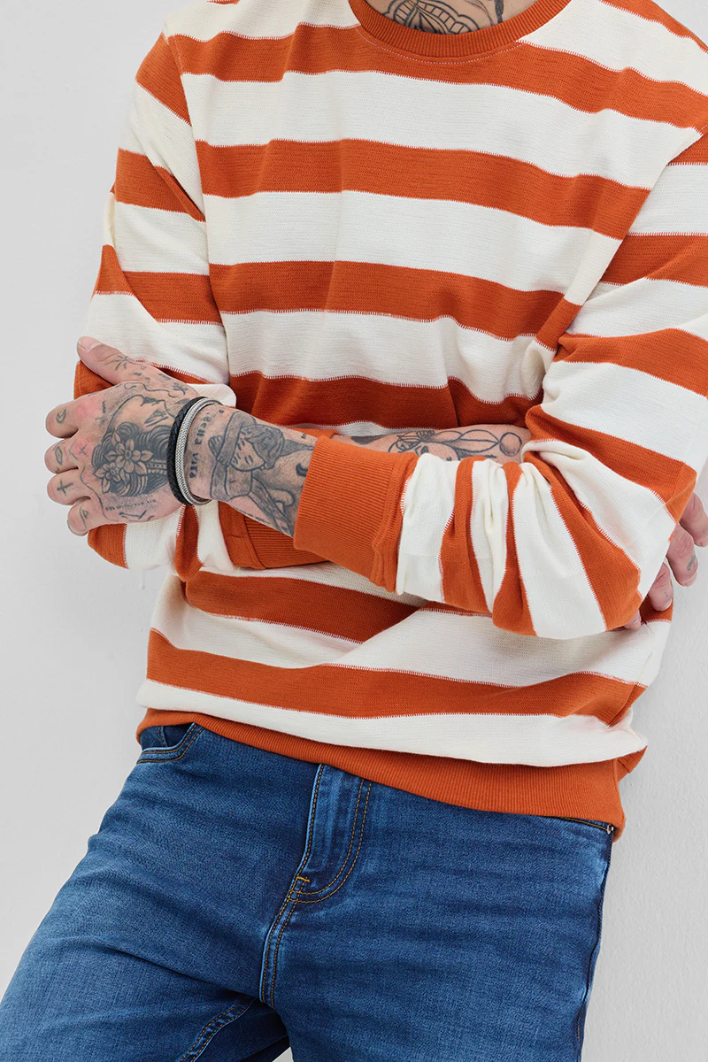 Orange Knitted Stripes Sweater 7 Orange Knitted Stripes Sweater