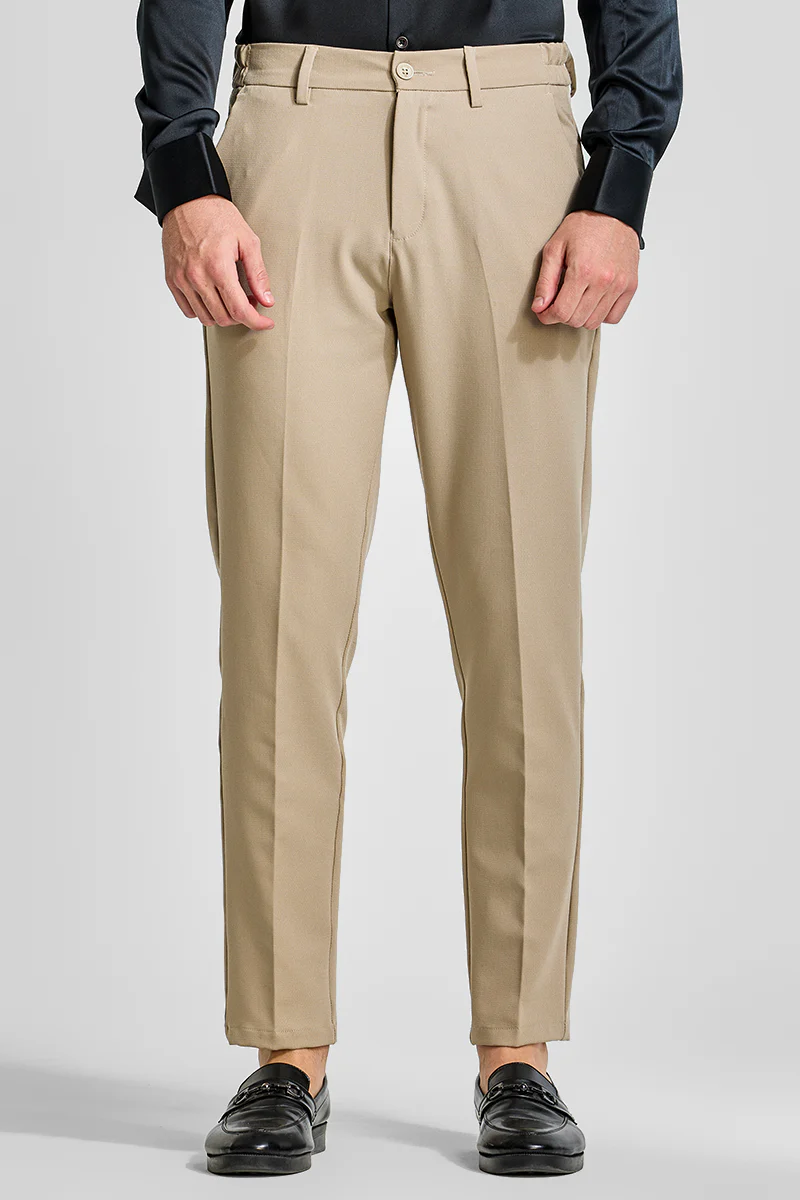 Beige Plain Regular Fit Trousers 4 Beige Plain Regular Fit Trousers