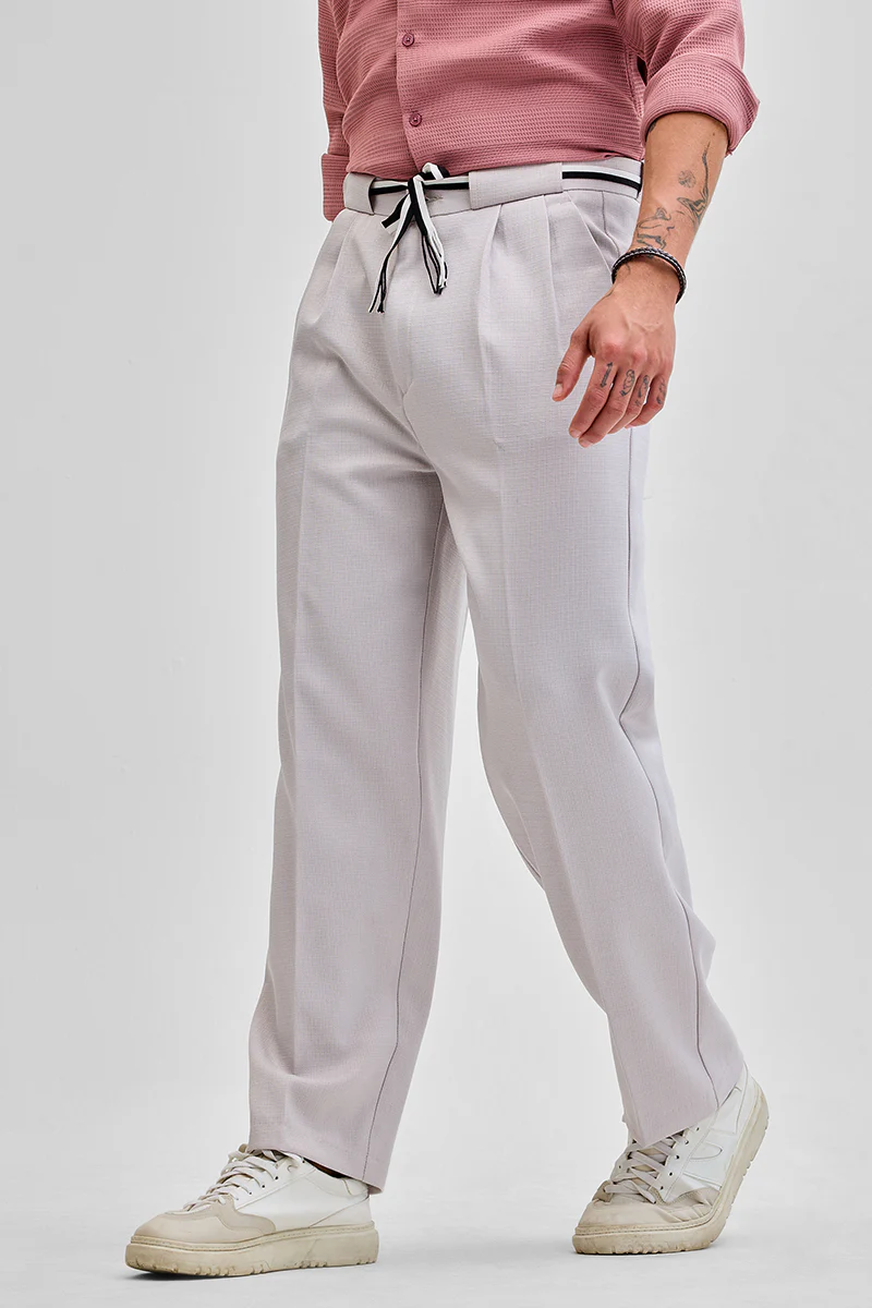 Cream Textured Korean Trousers