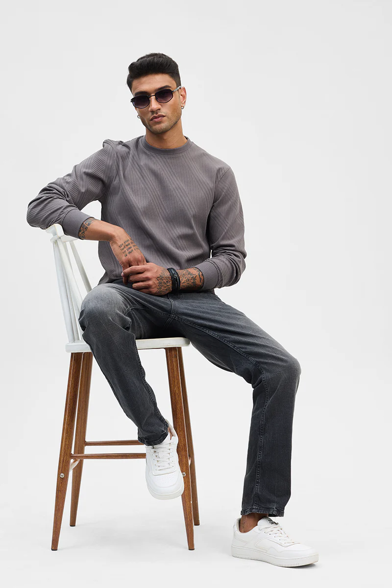 Grey Self-Design Slim Fit Sweater 3 Grey Self-Design Slim Fit Sweater