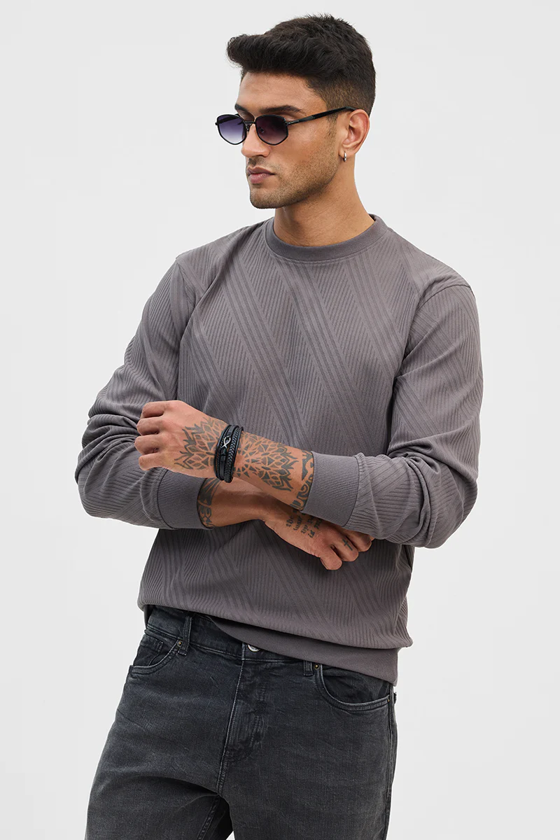 Grey Self-Design Slim Fit Sweater 4 Grey Self-Design Slim Fit Sweater