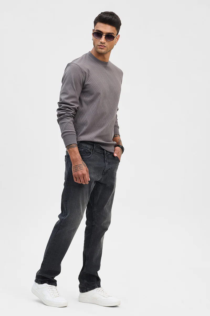 Grey Self-Design Slim Fit Sweater 5 Grey Self-Design Slim Fit Sweater