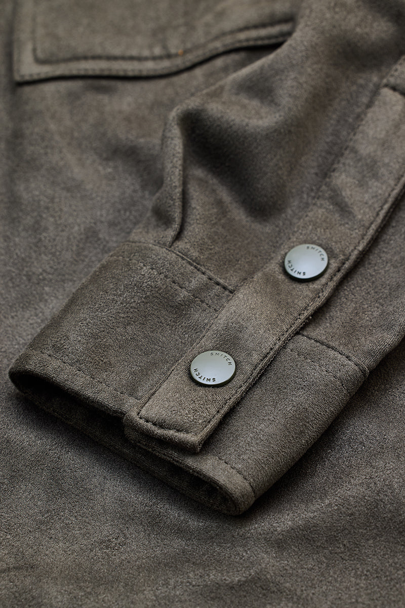 Olive Suede Snap Button Overshirt 10 Olive Suede Snap Button Overshirt