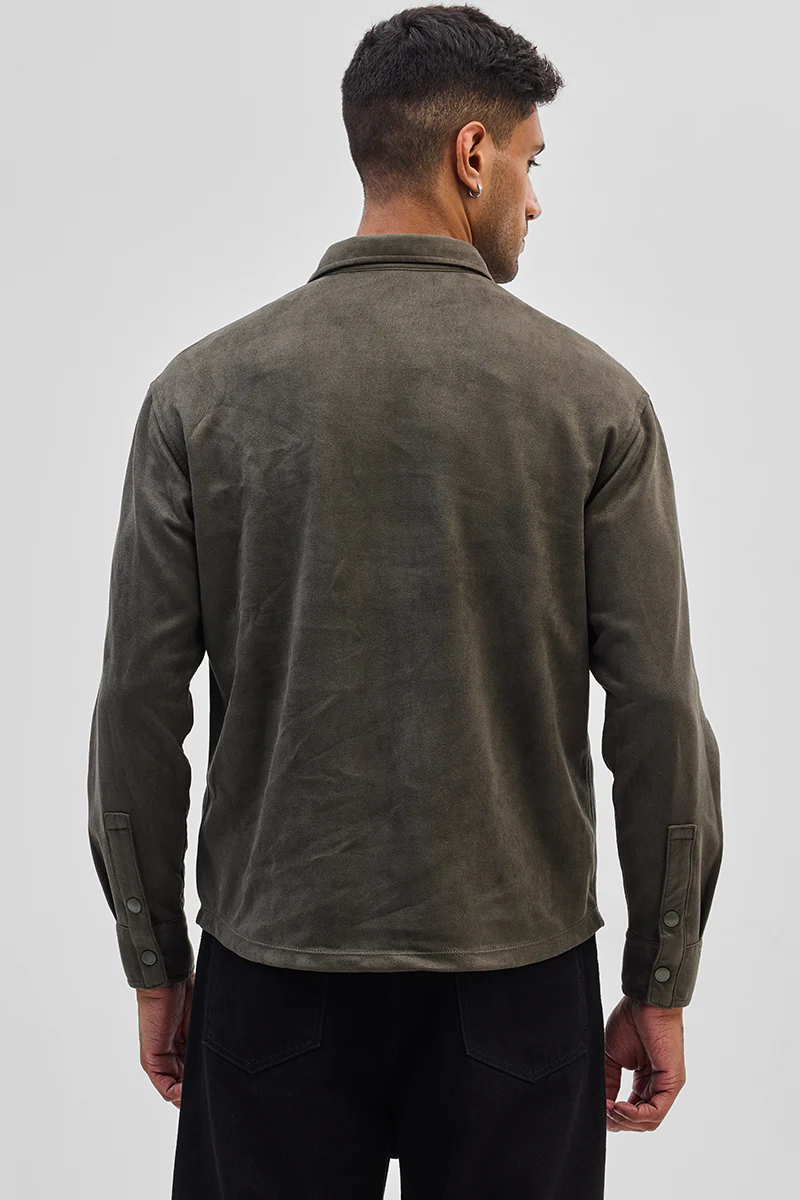 Olive Suede Snap Button Overshirt 8 Olive Suede Snap Button Overshirt